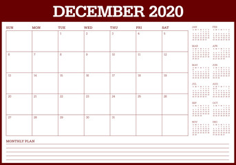 December 2020 desk calendar vector illustration
