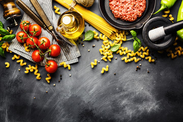 Italian food background with ingredients