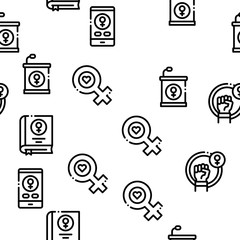 Feminism Woman Power Seamless Pattern Vector Thin Line. Illustrations
