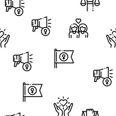 Feminism Woman Power Seamless Pattern Vector Thin Line. Illustrations