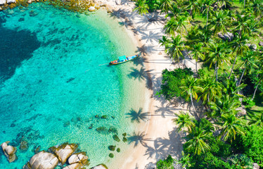 Aerial view tropical beach Sai Nuan, koh Tao, Thailand