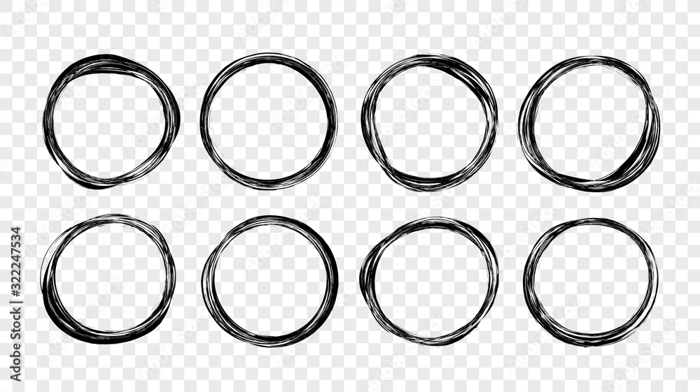 Poster Hand drawn circle sketch frame set. Vector design elements. Doodle style.