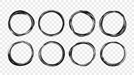 Hand drawn circle sketch frame set. Vector design elements. Doodle style.