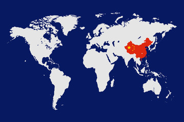 Fototapeta na wymiar World map with Wuhan city where Coronavirus outbreak spread in China.