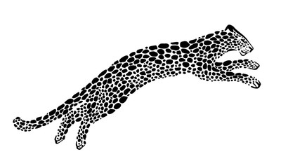 Jaguar spotted silhouette in a jump. Vector wildcat animal graphic illustration. Black isolated on white background
