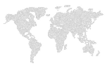 World map dotted from alphabet.