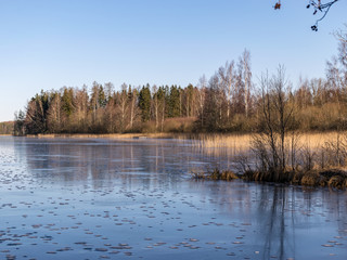 Fototapeta premium winter landscape with frozen lake