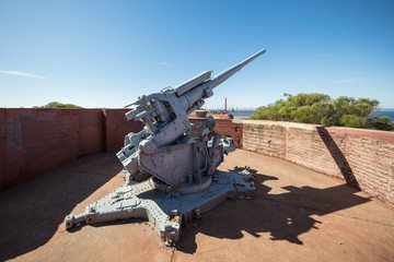 Side view of the world war II era 3.7 inch anti aircraft gun mounted on Hummock Hill in Whyalla
