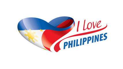 National flag of the Philippines in the shape of a heart and the inscription I love Philippines. Vector illustration