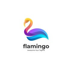 Vector Logo Illustration Flamingo Pose Gradient Colorful