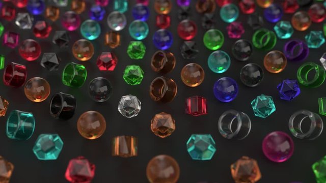 Animation of pattern from colorful glass primitives moving from chaos to order