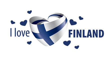 Fototapeta premium National flag of the Finland in the shape of a heart and the inscription I love Finland. Vector illustration