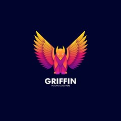 Vector Logo Illustration Flying Griffin Mythology Gradient Colorful