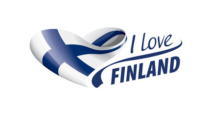 National flag of the Finland in the shape of a heart and the inscription I love Finland. Vector illustration