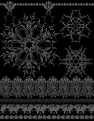 Seamless pattern, background with traditional paisley. Floral vector illustration in damask style. Vector illustration in black color..