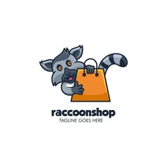 Vector Logo Illustration Raccoon Shops Simple Mascot Cartoon