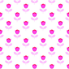 Vector seamless pattern with pink flowers; simple floral design for fabric, wallpaper, wrapping paper, textile, package, web design.