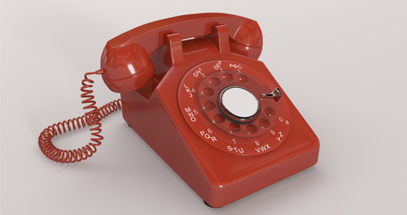 Retro phone (rotary phone) with dial and receiver . Colourful 3d renders of retro telephone