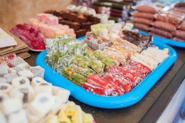 A counter for the private sale of sweets and pastille in a resort location. Local home-made products