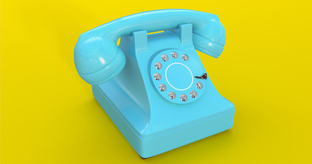 Retro phone (rotary phone) with dial and receiver . Colourful 3d renders of retro telephone