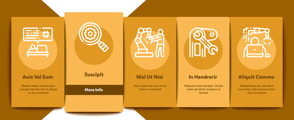 Fototapeta premium Robotics Master Onboarding Mobile App Page Screen Vector. Human Worker With Drone And Robot Machine, Robotics Artificial Intelligence And Binary Code Linear Pictograms. Color Contour Illustrations