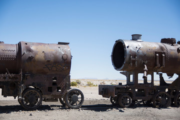 train cemetery in uyuni desert, bolivia