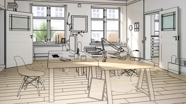 Twin Home Office Area - 3D visualization loopable 