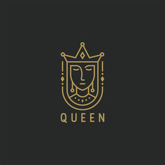 Queen with line style logo design template. Elegant, Beauty, luxury, minimalist, modern vector illustration