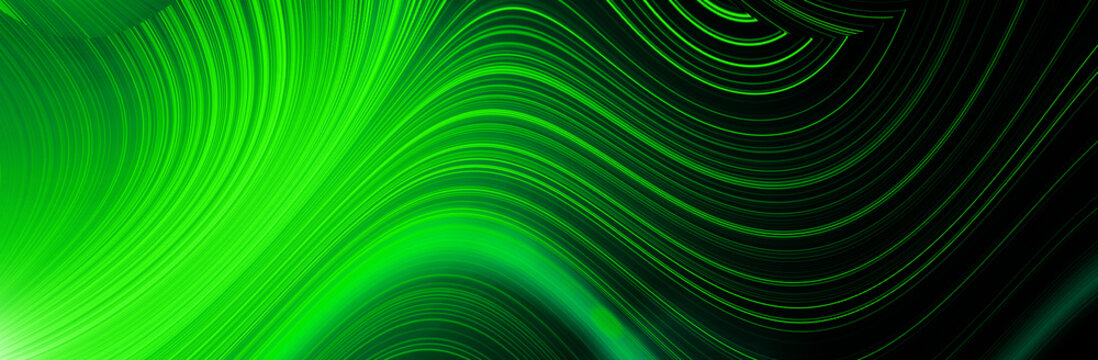 Bright green neon glowing flux effect abstract wave pattern. Dynamic motion	
