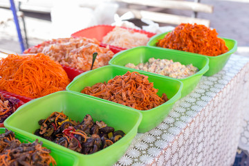 street trading, vegetable salads sold on the street