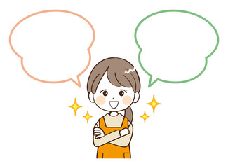 主婦、ふきだし、笑顔
