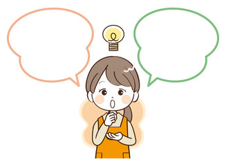 主婦、ふきだし、ひらめく