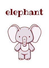 Cute elephant cartoon kawaii flat hand drawn print isolated on white background