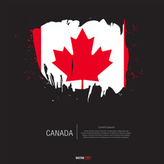 Flag of Canada with brush stroke, grunge style background vector.
