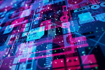 Abstract nodes structure on blue background, writing software concept. 3D Rendering