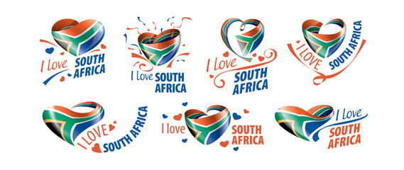 National flag of the South Africa in the shape of a heart and the inscription I love South Africa. Vector illustration