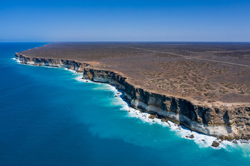 Looking down on the sandstone cliffs and the Great Australian Bight marine park from an...