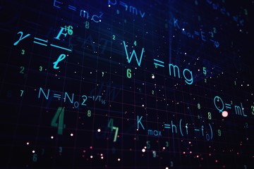 Abstract math formulas on a dark background. Education concept. 3D Rendering