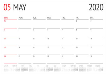 May 2020 desk calendar vector illustration