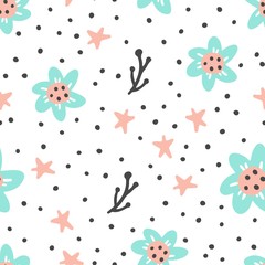 Seamless pattern of simple flowers for textile pattern, wallpaper design. Vector illustration.