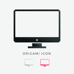Computer Geometric Symbol - Digital devices, screen, smart, responsive, desktop, technology, touch, monitor, mobile, communication - Origami Crystal Icon Vector Illustration