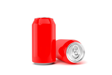 Two red soda cans isolated on white background.