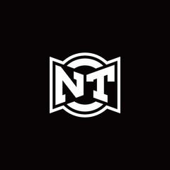 NT logo monogram with ribbon style circle rounded design template