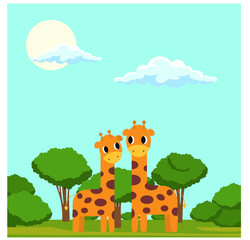 Obraz na płótnie Canvas A vector illustration of a family of giraffes in savannah