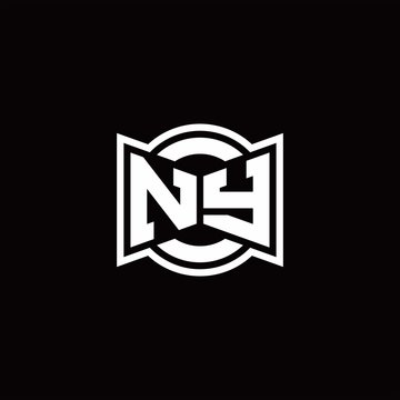 NY logo monogram with ribbon style circle rounded design template