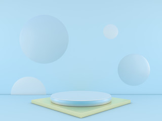 Blue podium minimal on blue color background for product. 3d rendering