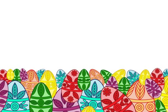  Easter background. There is a place for text. On a white background color images of Easter eggs. Decor element. Vector illustration.