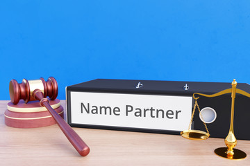 Name Partner – Folder with labeling, gavel and libra – law, judgement, lawyer
