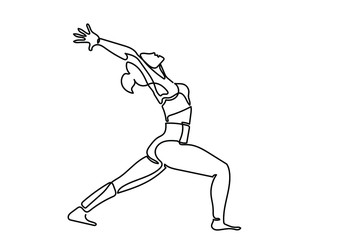 Continuous one or single line drawing. Woman doing exercise in yoga,