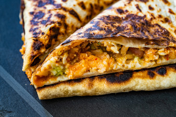 Quesadilla with Mexican Rice, Mozzarella,  Red Kidney Beans / Vegetarian Style.